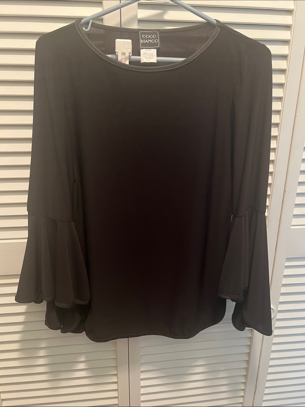 #3303**Coco Bianco Black Ruffled Bell-Sleeve Blouse - Picture 3 of 17